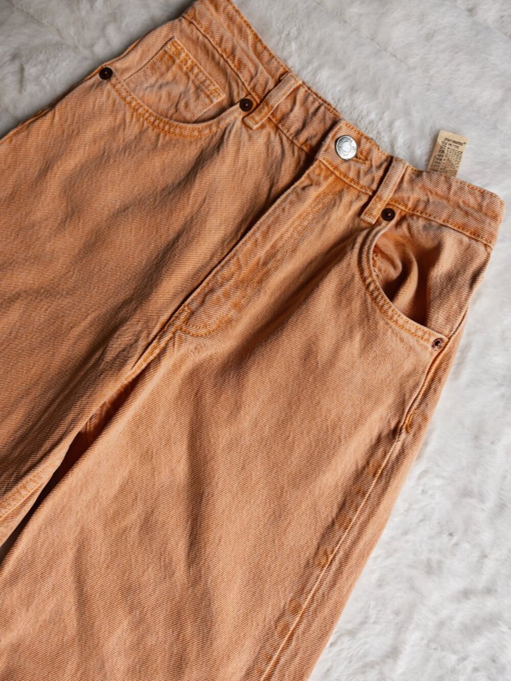 Zara Peach Wide Leg Jeans Size 2 High Rise Raw Hem Cropped Denim Pants Trendy - Picture 8 of 15
